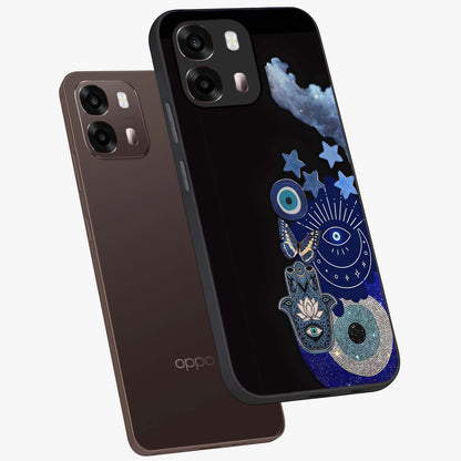 Galactic Charm Cluster Glass Case displayed in angled mockup highlighting luminous galaxy inspired design with dreamy aesthetic.