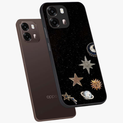 Galactic Charm Glow Glass Case displayed in angled mockup highlighting luminous galaxy inspired design with dreamy aesthetic.
