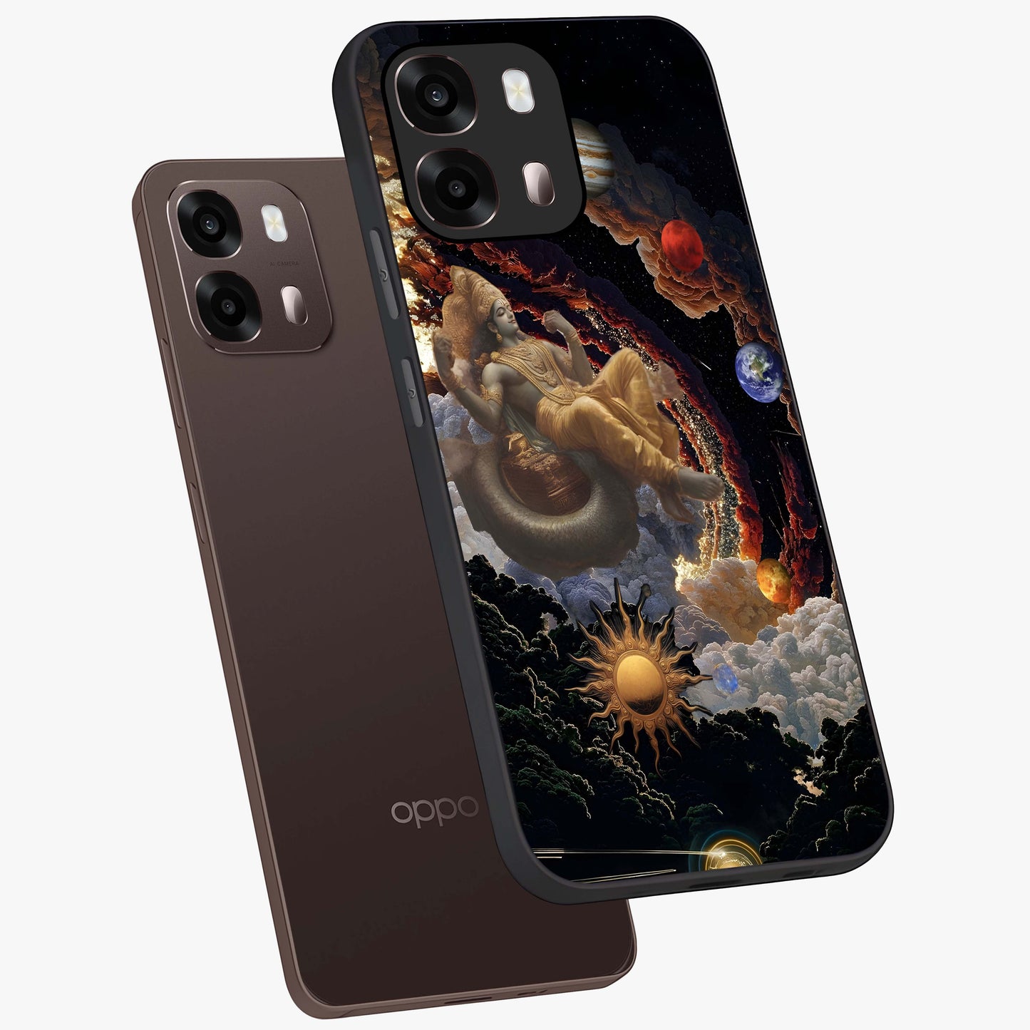 Galactic Divine God Glass Case displayed in angled mockup highlighting powerful celestial deity illustration with galactic aesthetic.