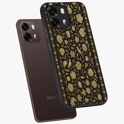 Golden Evil Eye Mandala Glass Case displayed in angled mockup highlighting protective evil eye symbol with golden mandala design.