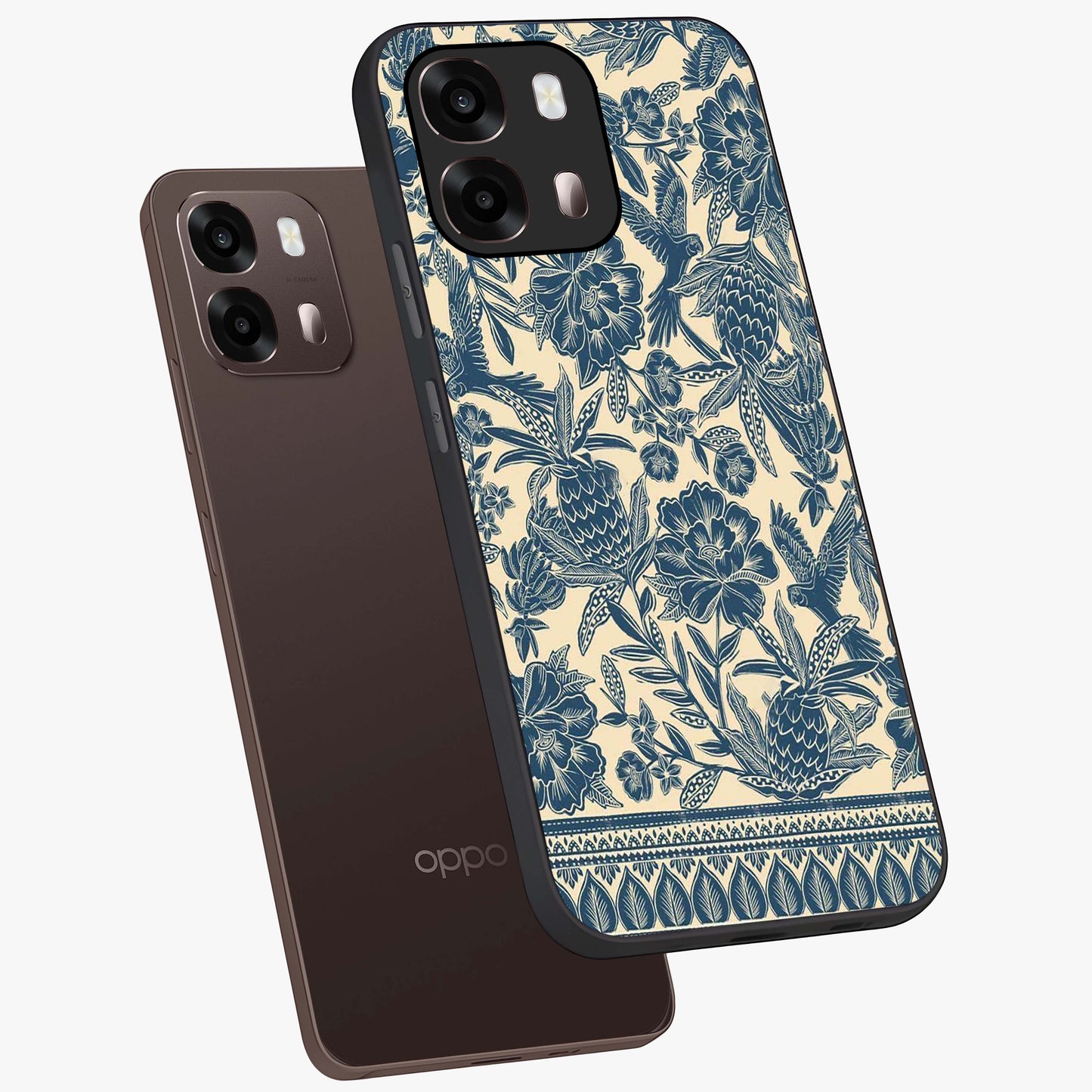 Heirloom Wild Bloom Glass Case displayed in angled mockup highlighting botanical bloom design with classic aesthetic style.