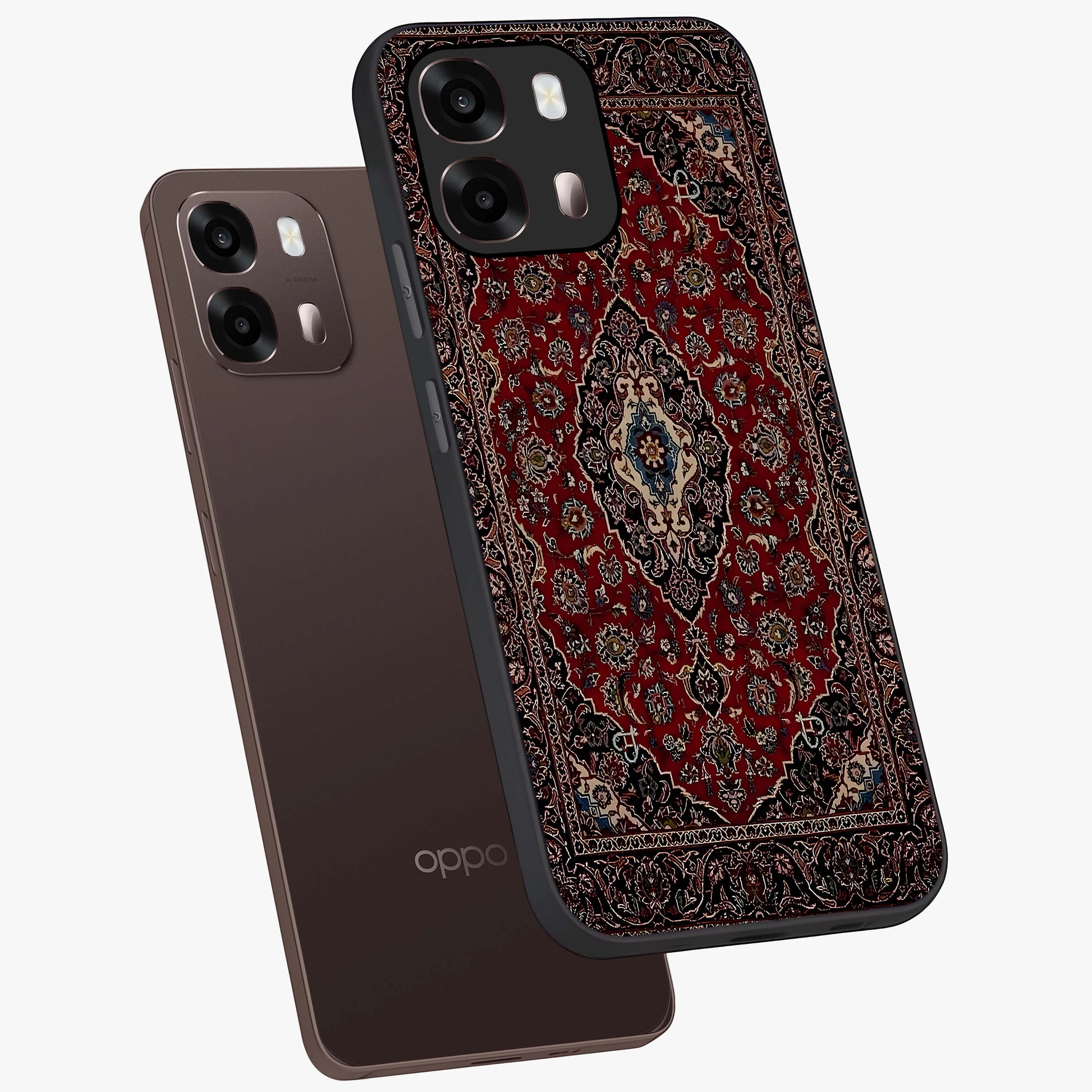 Heritage Carpet Royale Glass Case displayed in angled mockup highlighting intricate royal carpet design with heritage aesthetic.