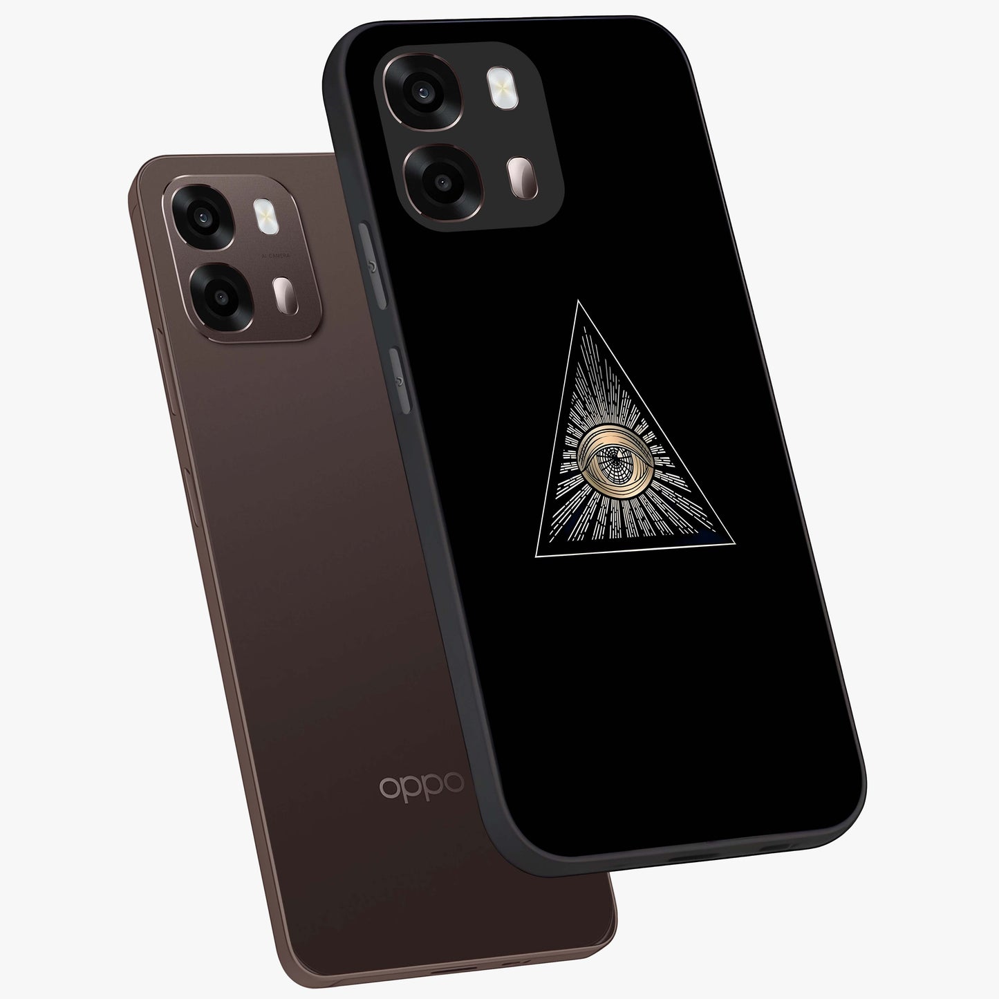 Illuminati Evil Glass Case displayed in angled mockup highlighting dark occult inspired design with bold aesthetic style.