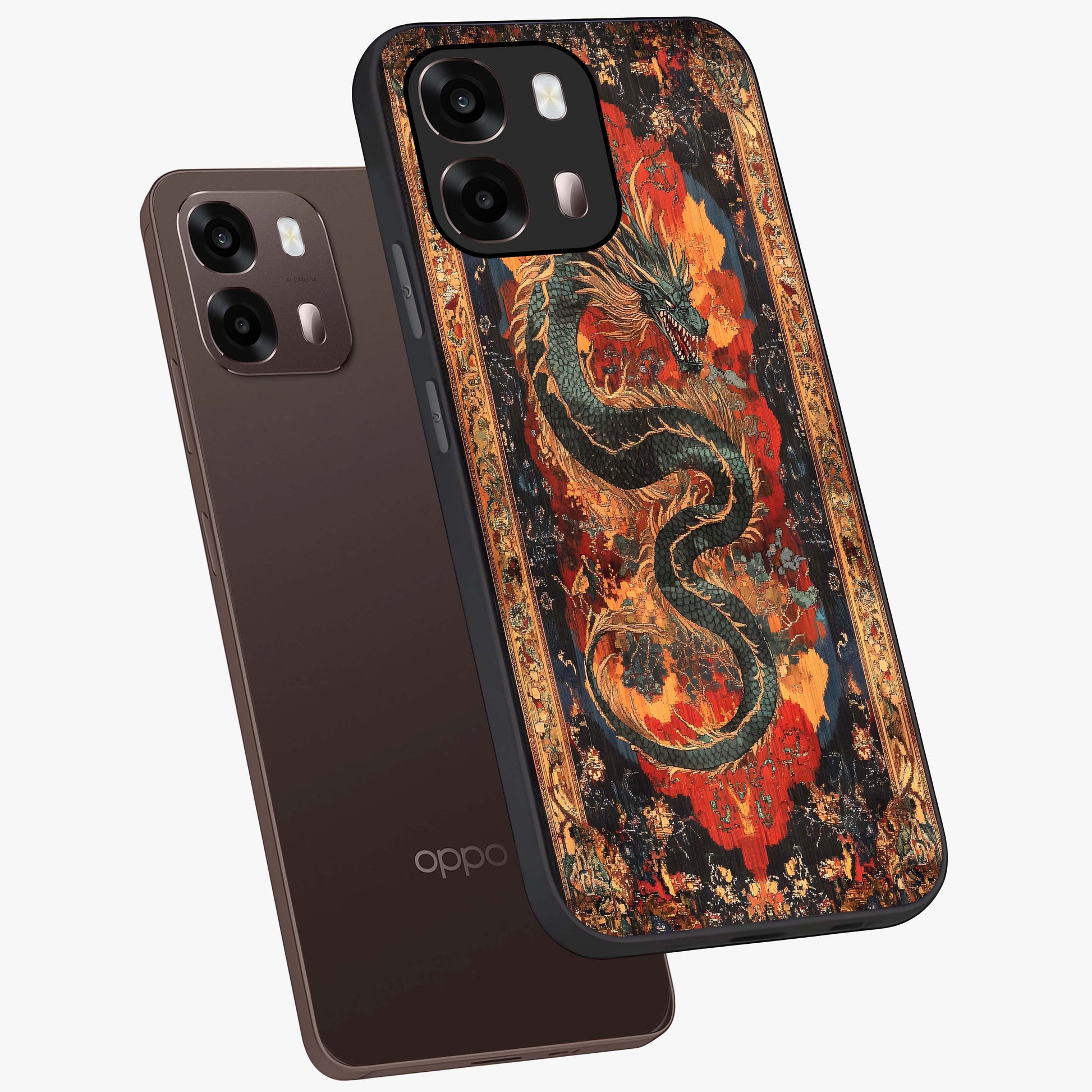 Inferno Dragon Soul Glass Case displayed in angled mockup highlighting powerful dragon illustration with inferno aesthetic.