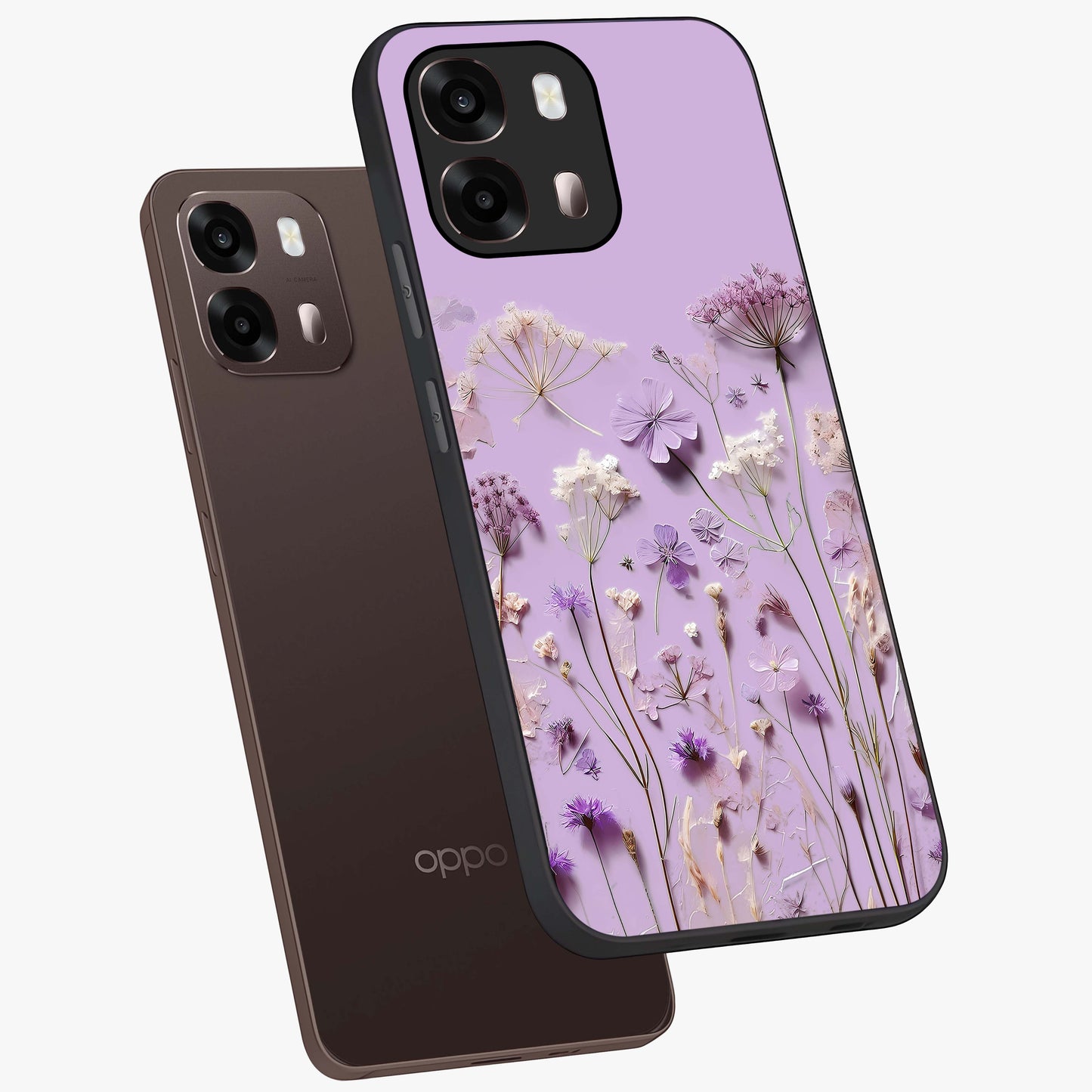 Lavender Blossom Dream Glass Case displayed in angled mockup highlighting dreamy lavender flower design with calming aesthetic style.