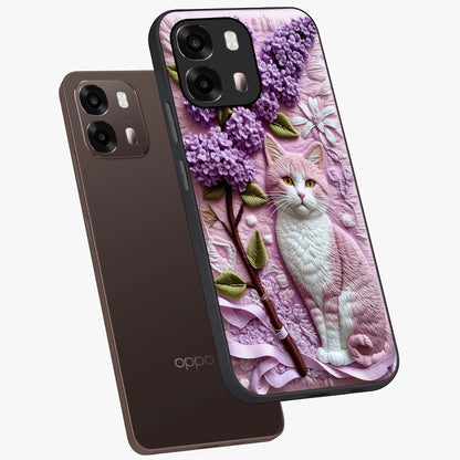 Lavender Cat Whimsy Glass Case displayed in angled mockup highlighting playful feline illustration with pastel lavender aesthetic.