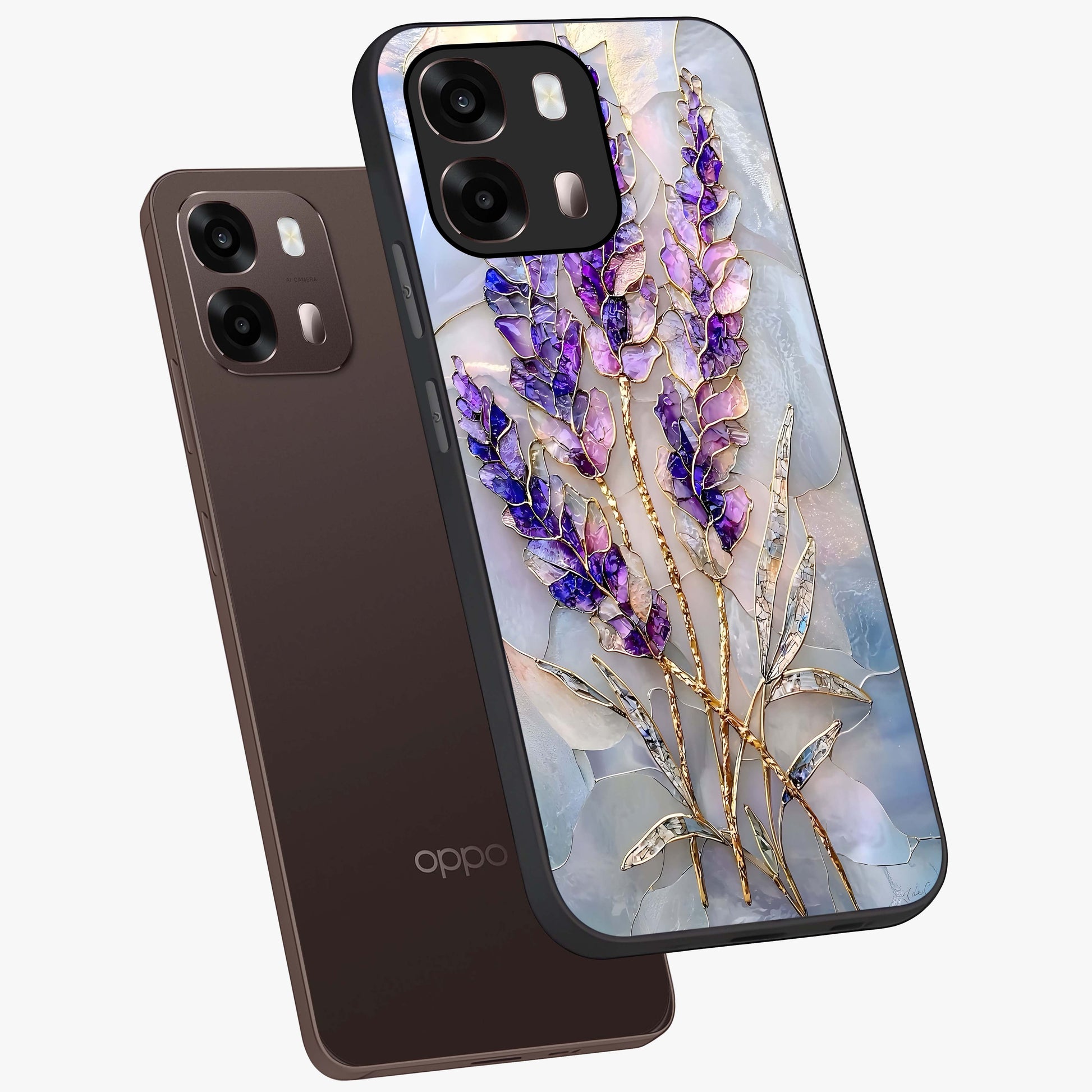 Lavender Dream Glow Glass Case displayed in angled mockup highlighting dreamy purple glow design with soft artistic style.