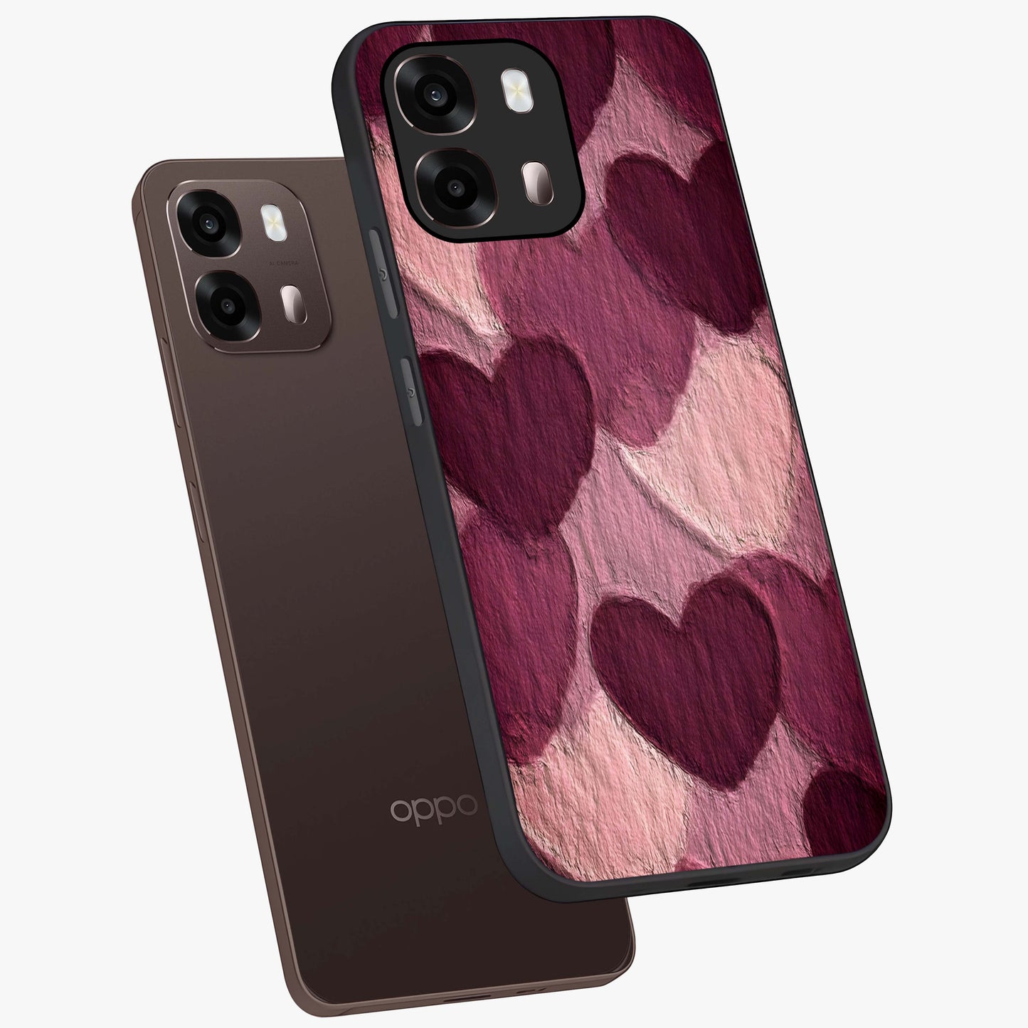 Layered Paper Hearts Glass Case displayed in angled mockup highlighting creative paper craft heart design with romantic aesthetic.