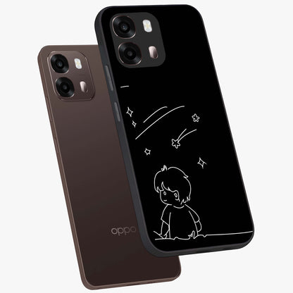 Line Art Boy With Shooting Stars Glass Case displayed in angled mockup highlighting elegant line art design with dreamy star aesthetic.