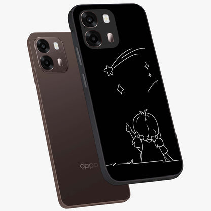 Line Art Girl With Shooting Stars Glass Case displayed in angled mockup highlighting elegant line art design with dreamy star aesthetic.