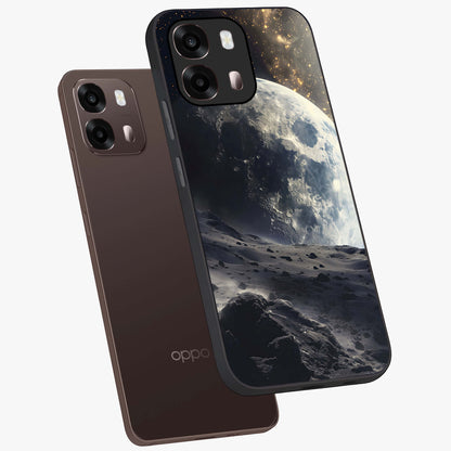 Lunar Horizon Glow Glass Case displayed in angled mockup highlighting celestial moon design with dreamy night aesthetic.