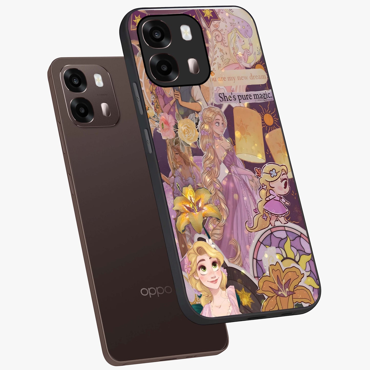 Magical Tangled Dream Glass Case displayed in angled mockup highlighting whimsical fantasy design with magical aesthetic.