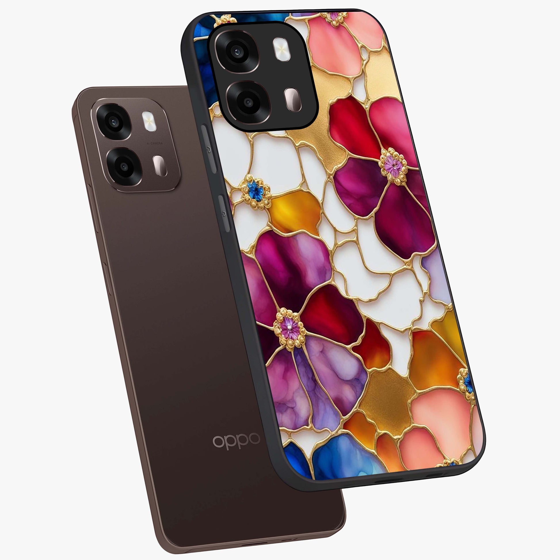 Marble Flower Pattern Glass Case displayed in angled mockup highlighting elegant marble floral design with modern aesthetic.