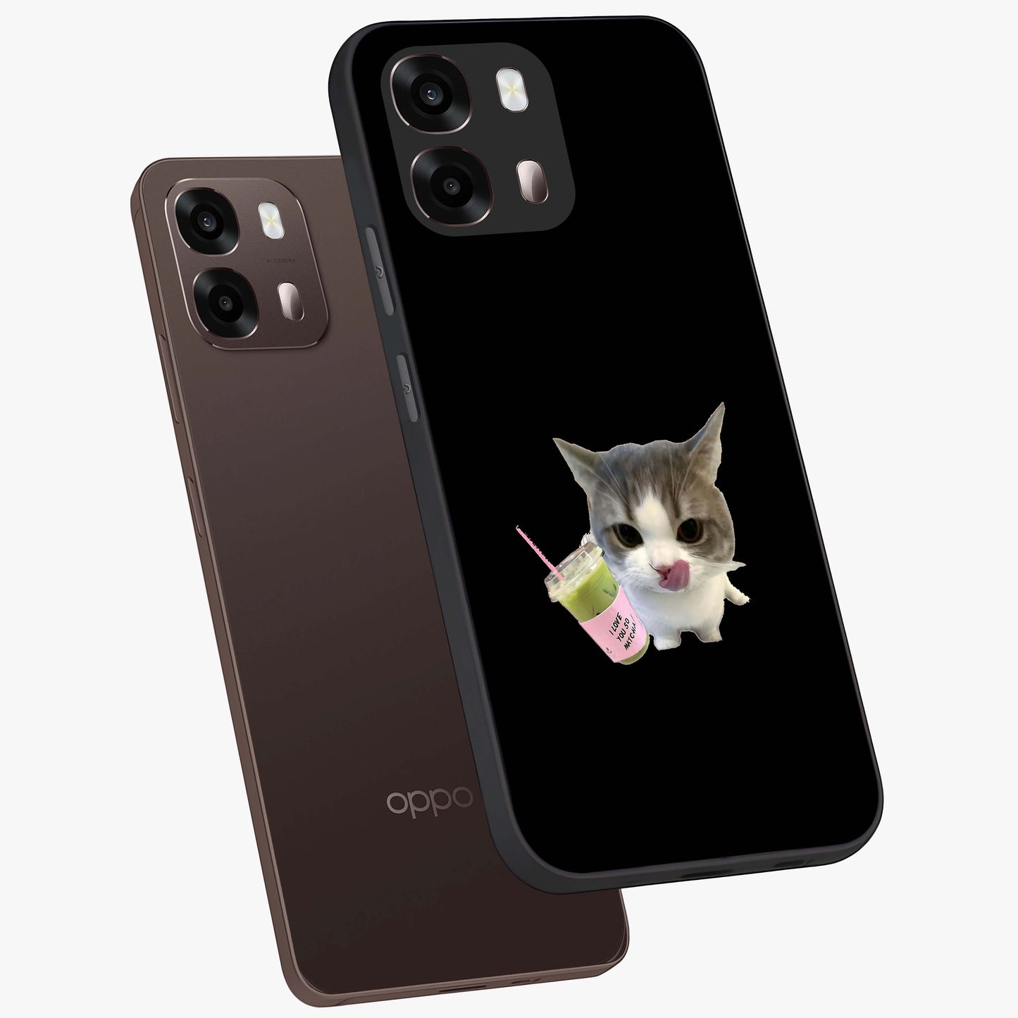 Matcha Cat Style Glass Case displayed in angled mockup highlighting playful feline design with pastel matcha aesthetic.