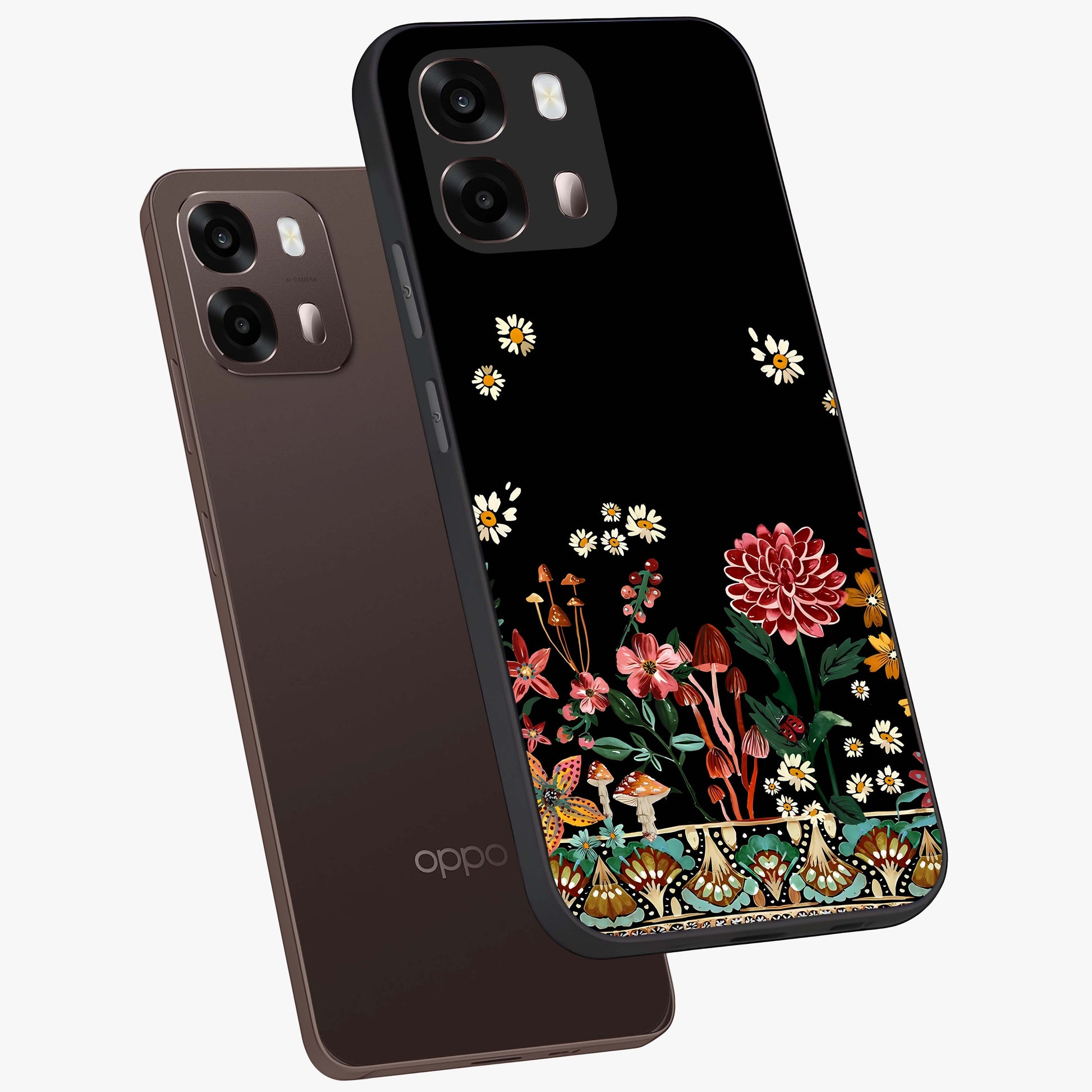 Midnight Bloom Pattern Glass Case displayed in angled mockup highlighting elegant flower design with midnight aesthetic style.