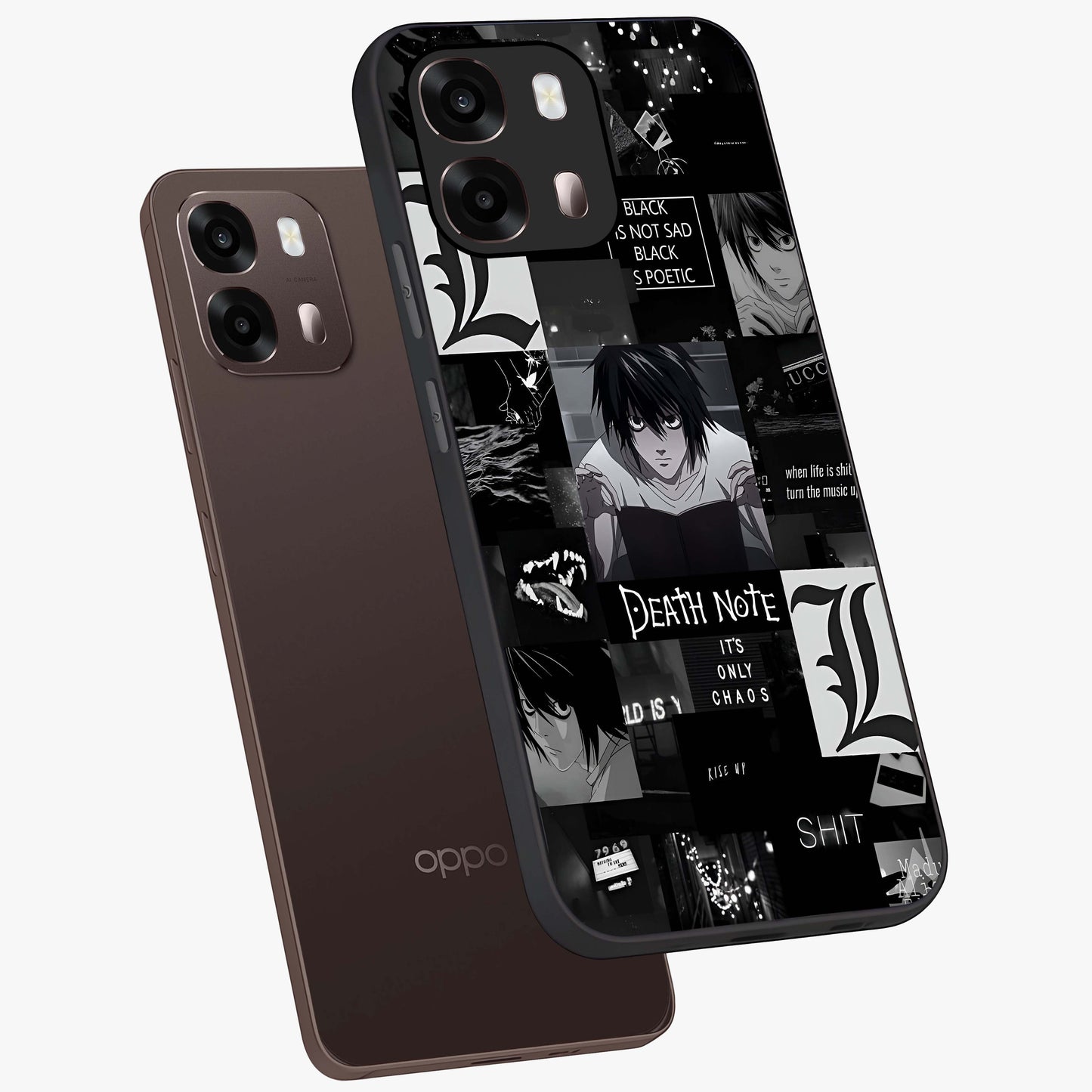 Midnight Chaos Mind Glass Case displayed in angled mockup highlighting chaotic artistic design with dramatic midnight aesthetic.
