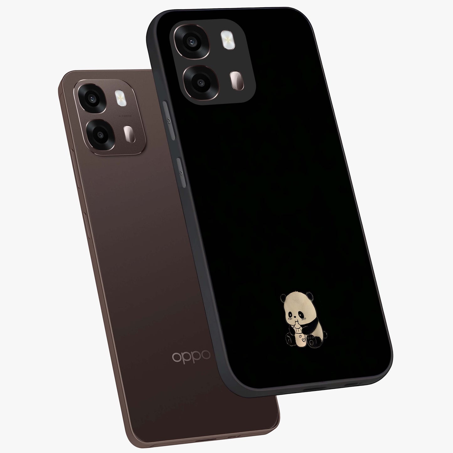 Midnight Panda Love Glass Case displayed in angled mockup highlighting adorable panda illustration with midnight aesthetic.