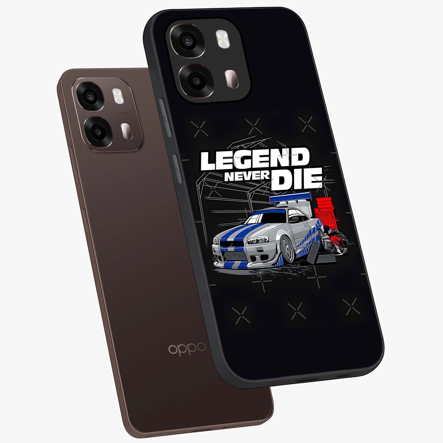 Midnight Racing Legacy Glass Case displayed in angled mockup highlighting dynamic automotive design with bold midnight aesthetic.
