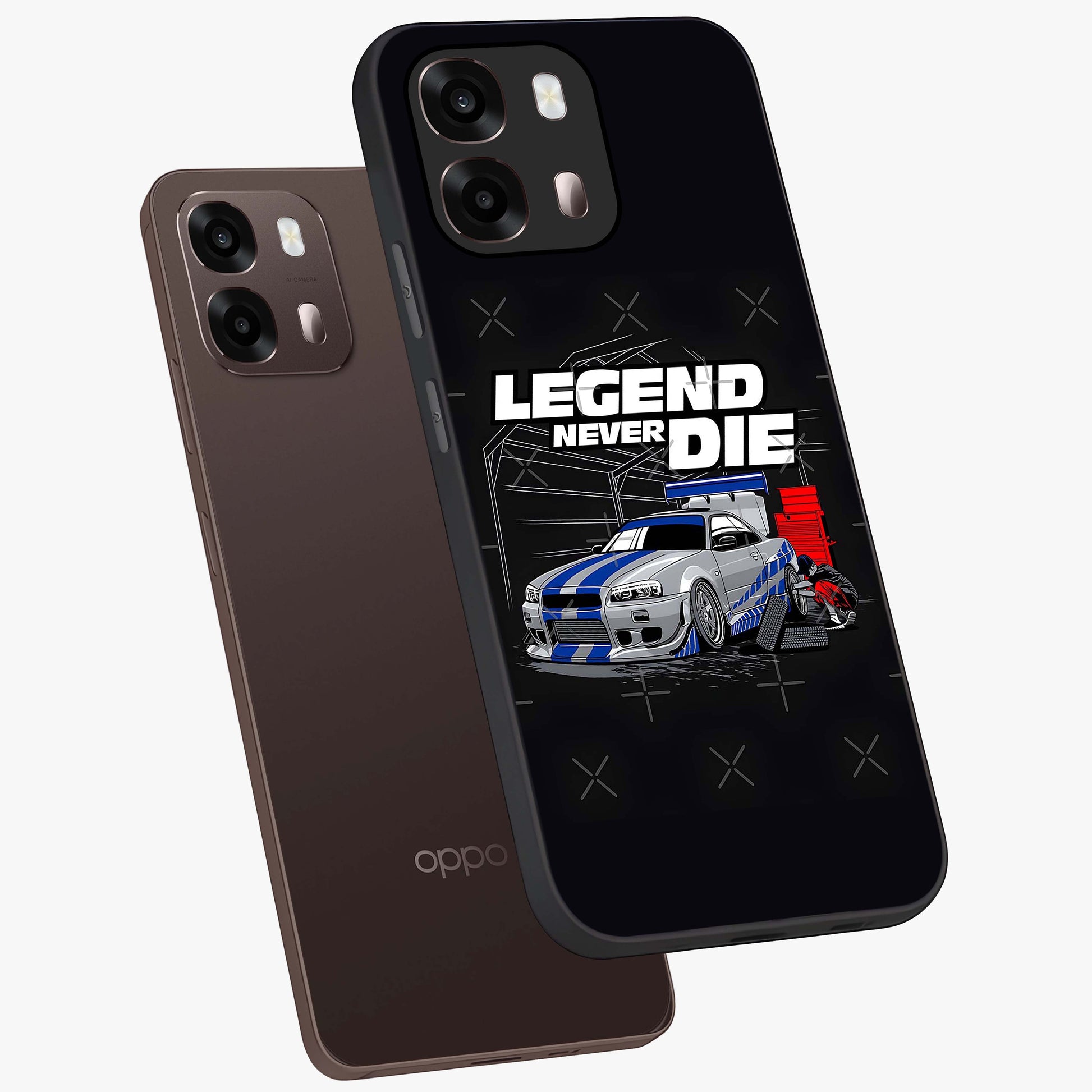 Midnight Racing Legacy Glass Case displayed in angled mockup highlighting dynamic automotive design with bold midnight aesthetic.