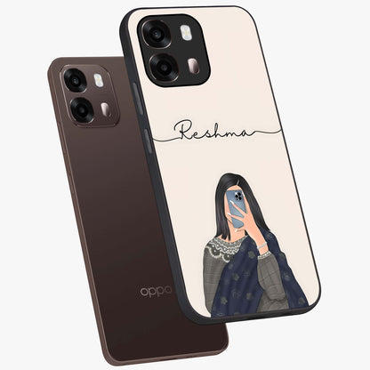 Mirror Mood Muse With Custom Name Glass Case displayed in angled mockup highlighting aesthetic mirror inspired design with custom name feature.