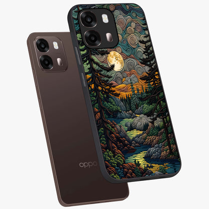 Moonlight Forest Dream Glass Case displayed in angled mockup highlighting dreamy forest design with glowing moon aesthetic.