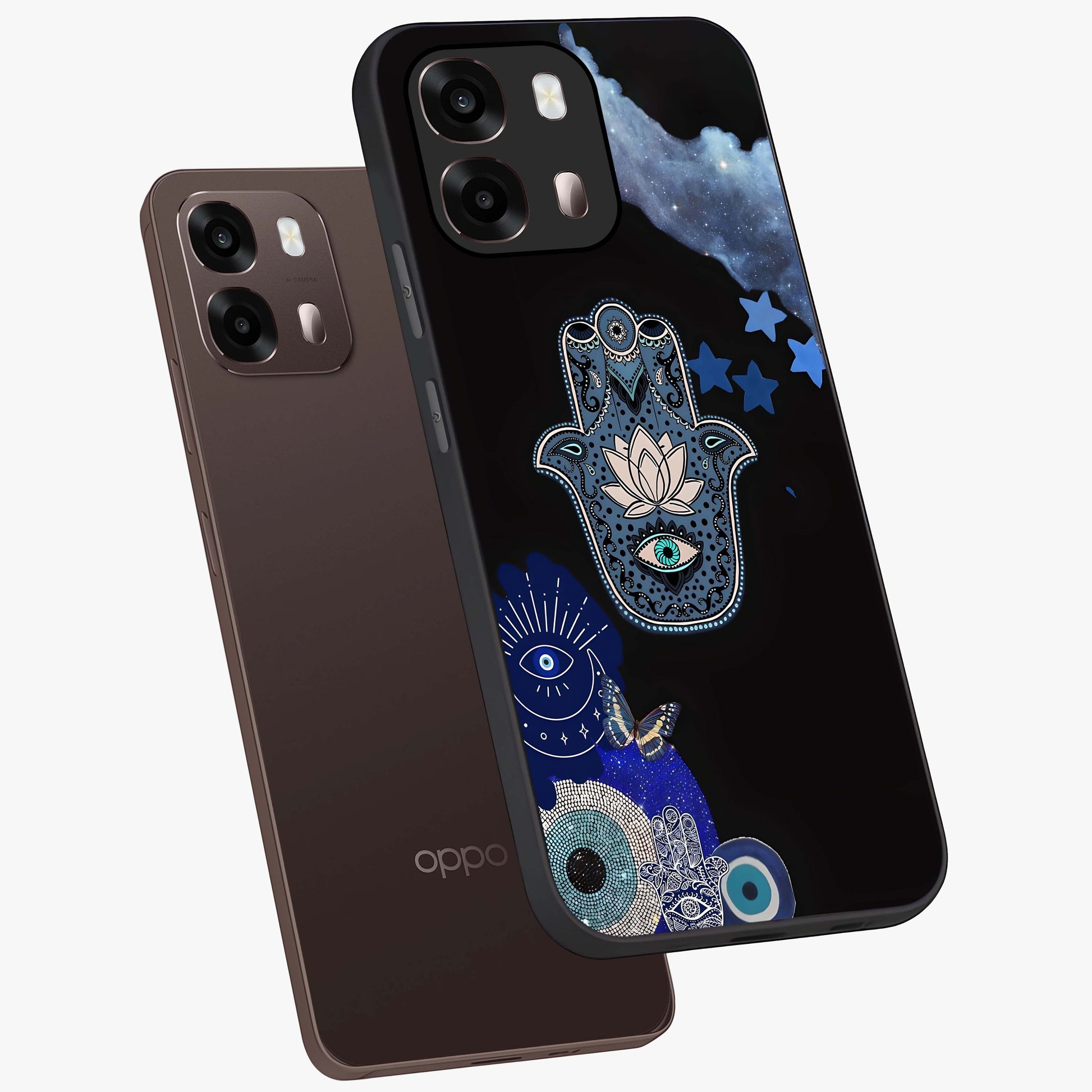 Mystic Hand Aura Glass Case displayed in angled mockup highlighting magical aura design with spiritual aesthetic style.