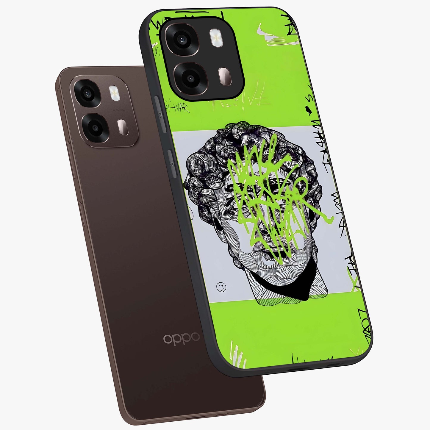 Neo Graffiti Rebellion Glass Case displayed in angled mockup highlighting urban street art design with rebellious aesthetic.