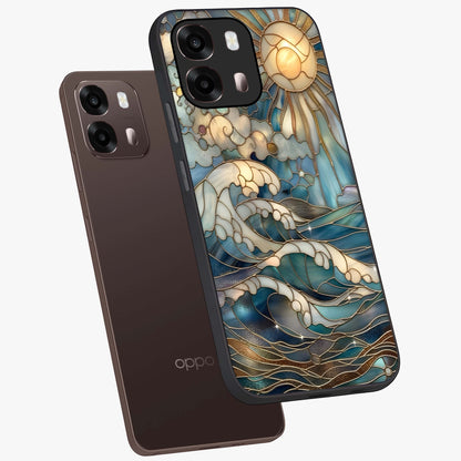 Oceanic Stained Printed Glass Case displayed in angled mockup highlighting colorful aquatic design with artistic aesthetic style.