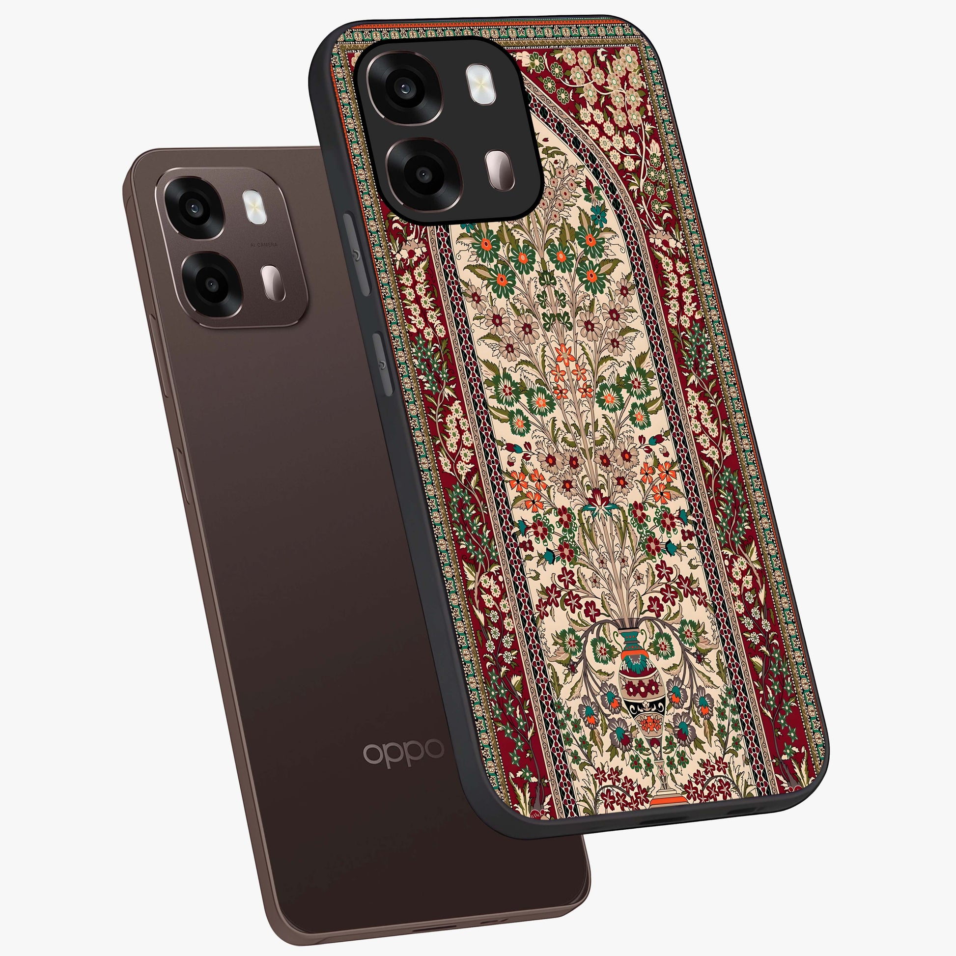 Persian Inspired Glass Case displayed in angled mockup highlighting intricate traditional design with elegant cultural aesthetic.