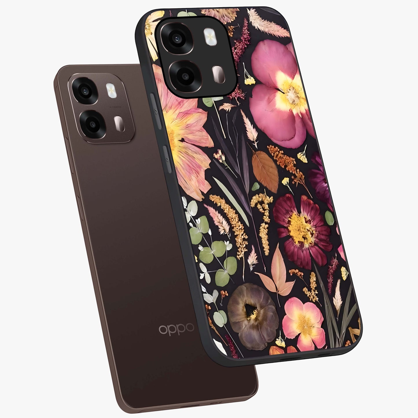 Petal Dream Tapestry Glass Case displayed in angled mockup highlighting decorative petal pattern with elegant botanical aesthetic.