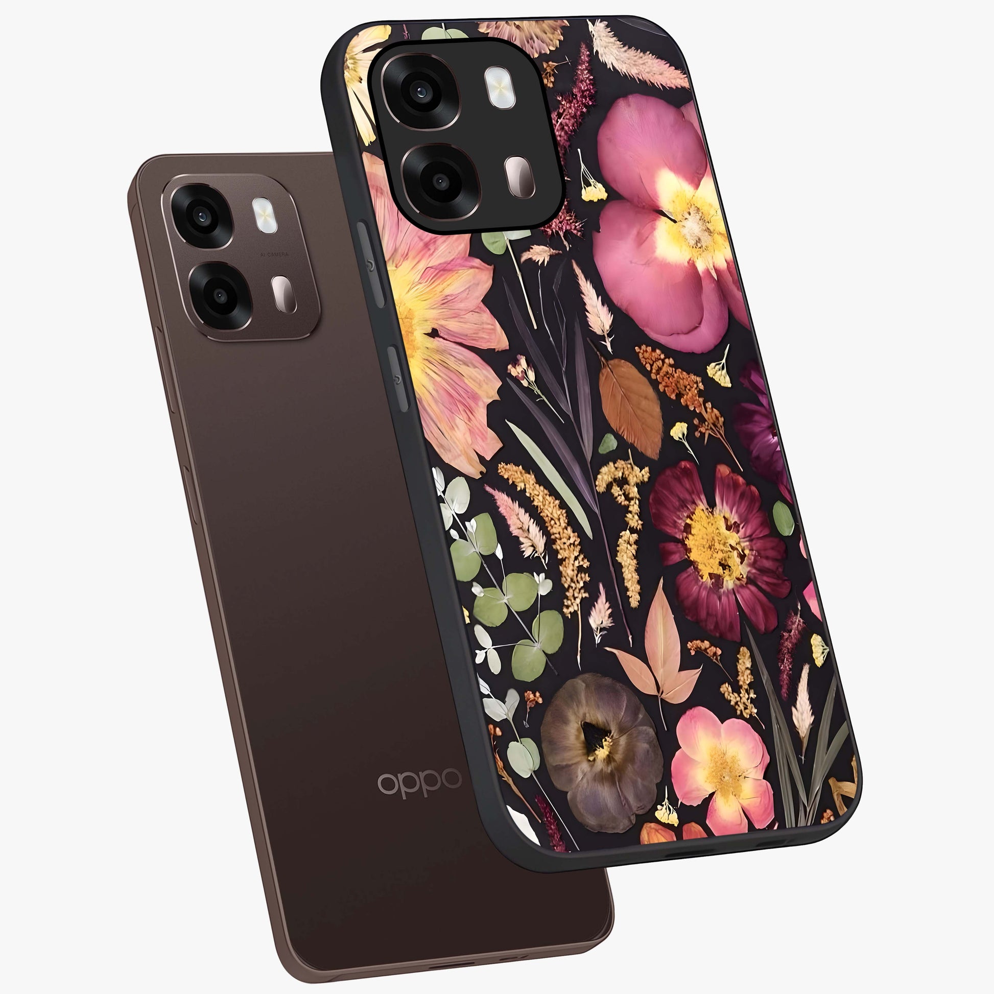 Petal Dream Tapestry Glass Case displayed in angled mockup highlighting decorative petal pattern with elegant botanical aesthetic.