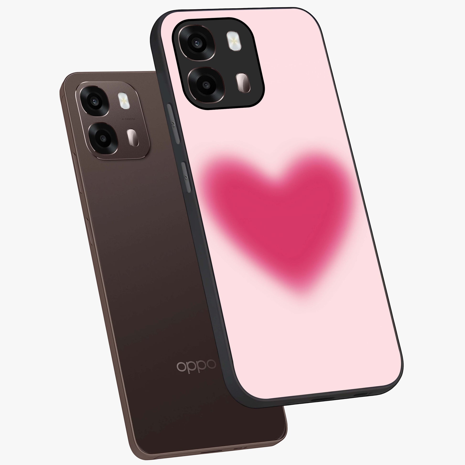 Pink Aura Heart Glass Case displayed in angled mockup highlighting vibrant pink heart design with dreamy aura aesthetic.