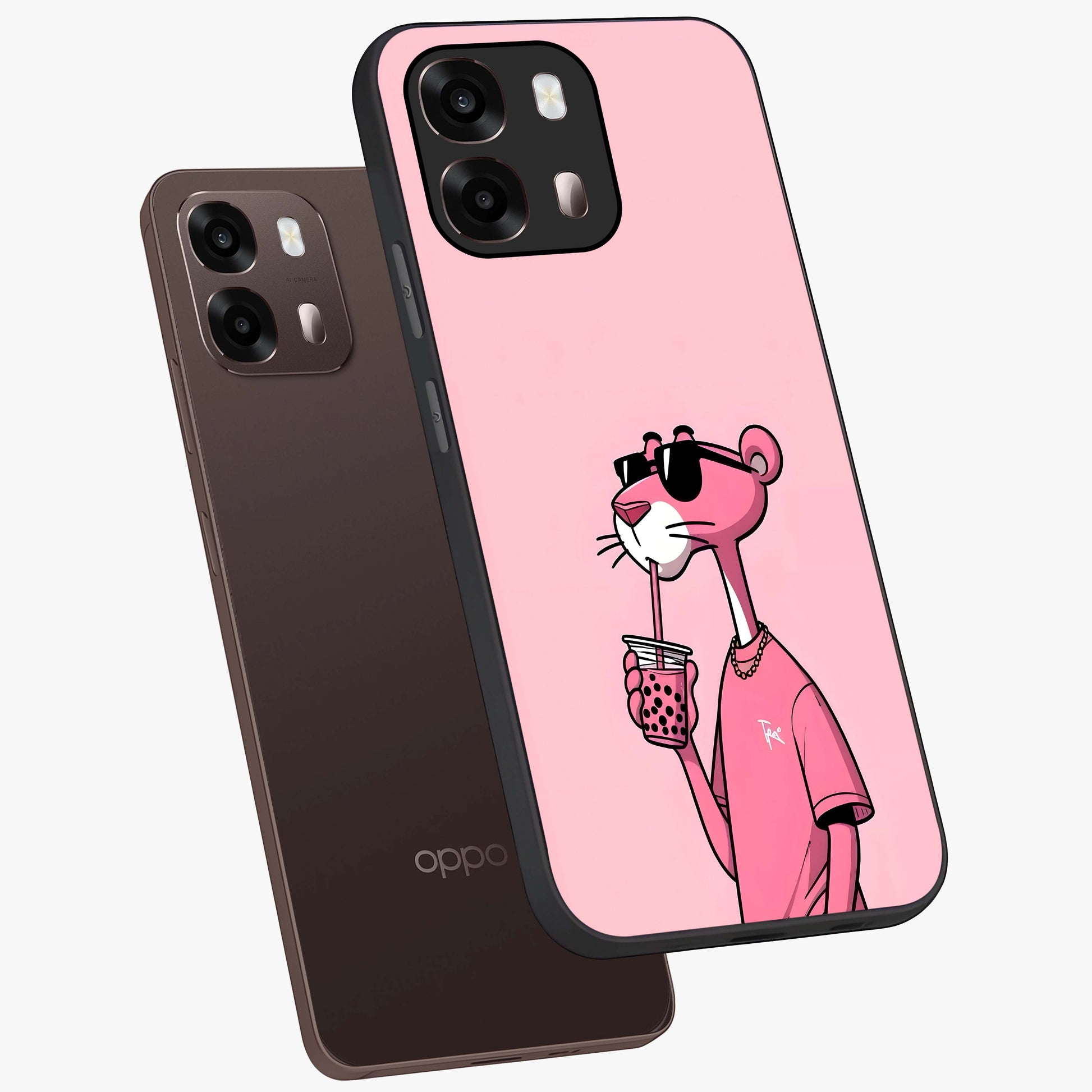 Pink Panther Glass Case displayed in angled mockup highlighting playful cartoon character design with vibrant pink aesthetic.