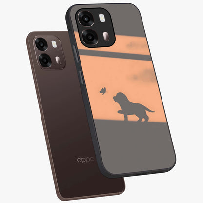 Puppy Shadow Art Glass Case displayed in angled mockup highlighting playful dog illustration with artistic shadow aesthetic.