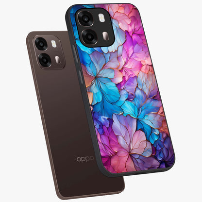Radiant Floral Whirl Glass Case displayed in angled mockup highlighting vibrant flower pattern with dynamic artistic aesthetic.