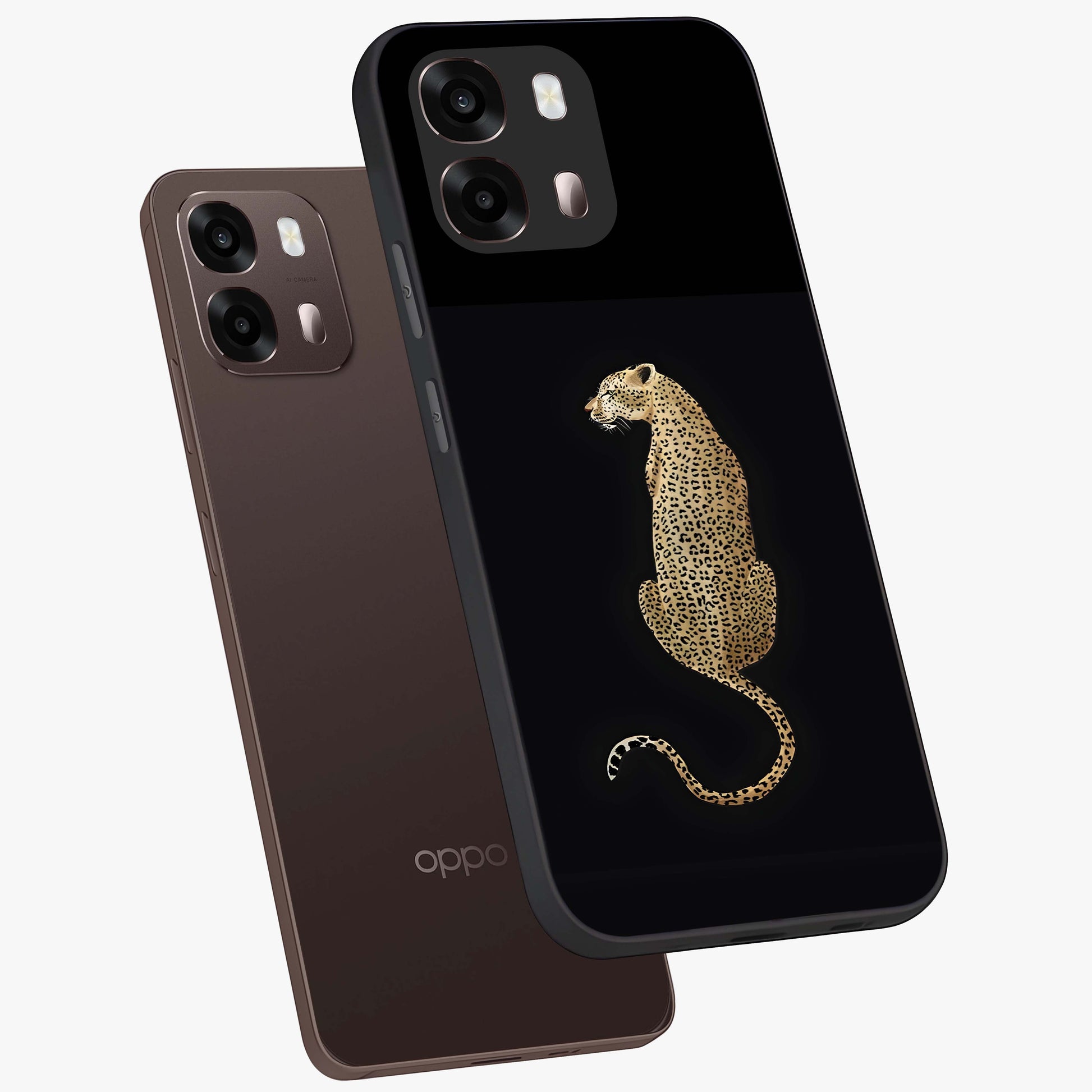 Regal Leopard Glass Case displayed in angled mockup highlighting powerful animal illustration with stylish wild aesthetic.