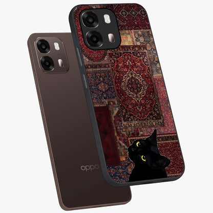 Regal Magic Cat Apple Glass Case displayed in angled mockup highlighting whimsical feline design with fantasy aesthetic.
