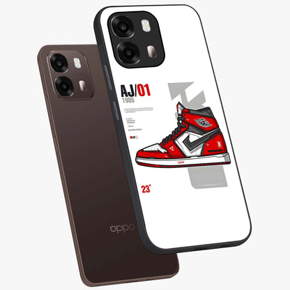 Retro Sneaker Blueprint Glass Case displayed in angled mockup highlighting detailed shoe design with sporty retro aesthetic.