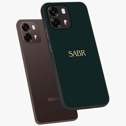 Sabr Minimal Patience Glass Case displayed in angled mockup highlighting simple inspirational design with clean aesthetic style.