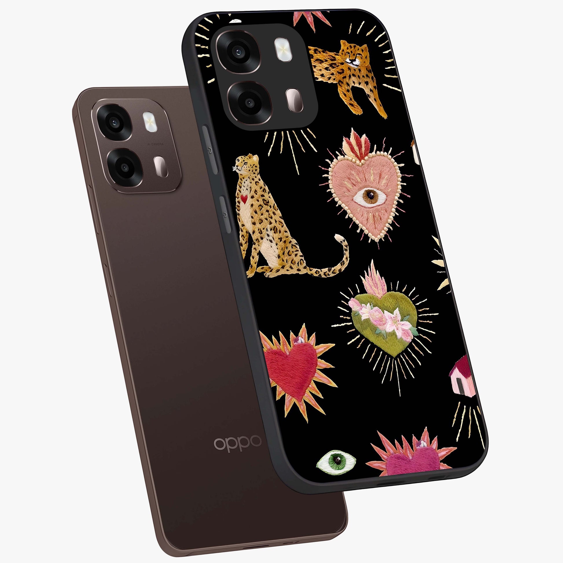 Sacred Jungle Heart Glass Case displayed in angled mockup highlighting lush tropical design with natural aesthetic style.
