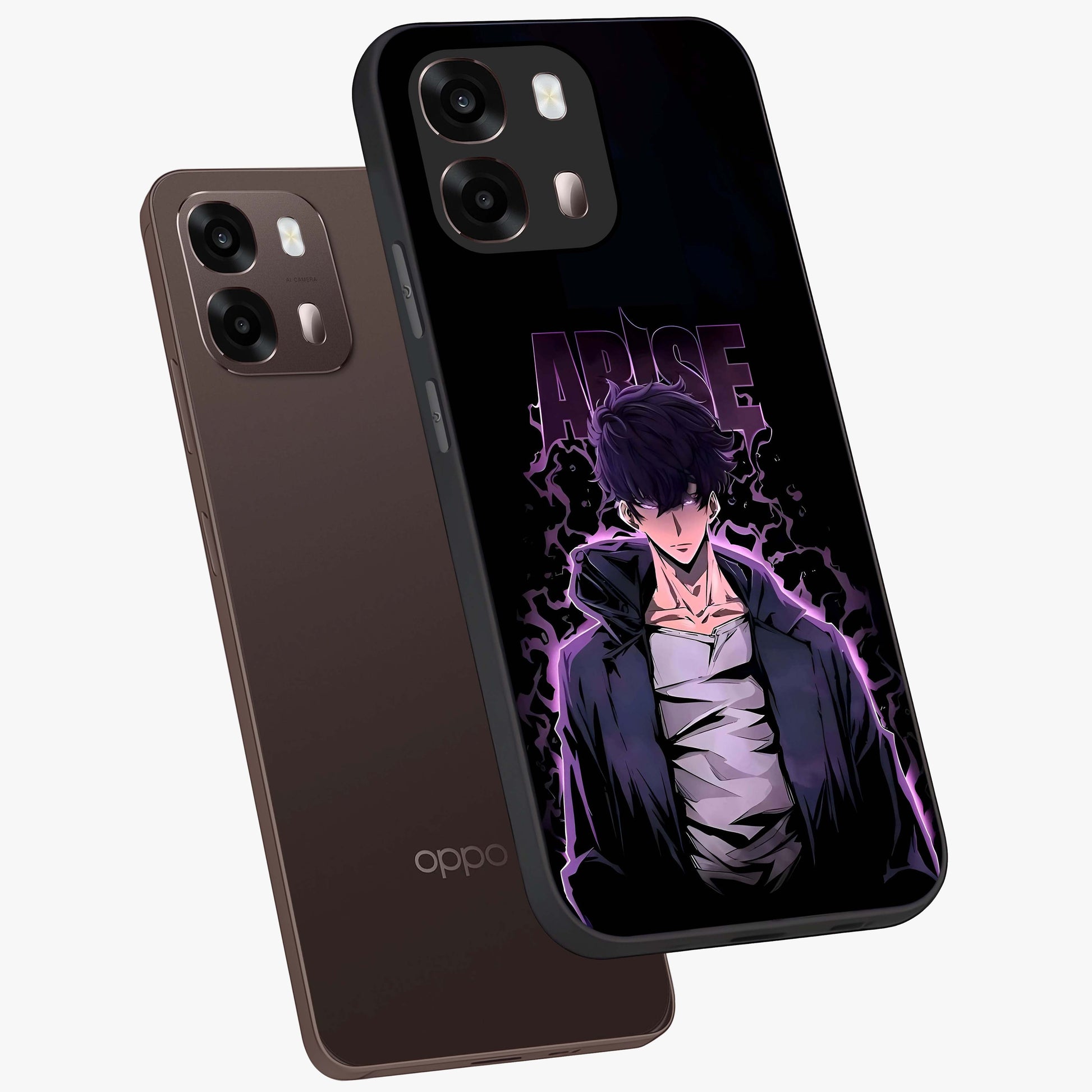 Shadow Monarch Awakening Glass Case displayed in angled mockup highlighting dramatic shadow warrior design with fantasy aesthetic.