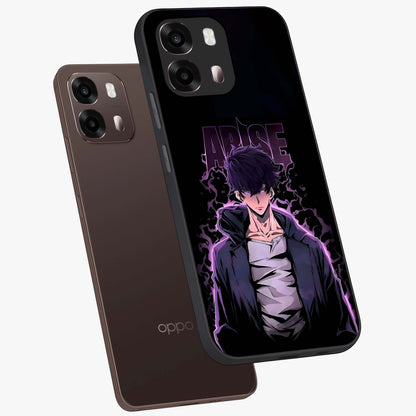 Shadow Monarch Awakening Glass Case displayed in angled mockup highlighting dramatic shadow warrior design with fantasy aesthetic.