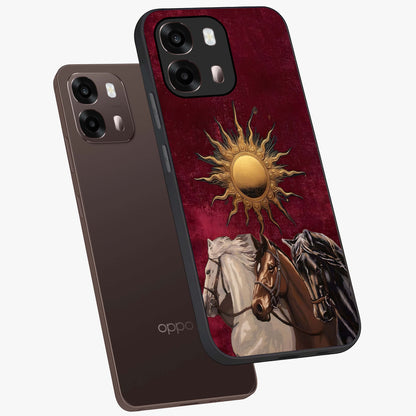 Solar Riders Glass Case displayed in angled mockup highlighting powerful rider illustration with radiant solar aesthetic.