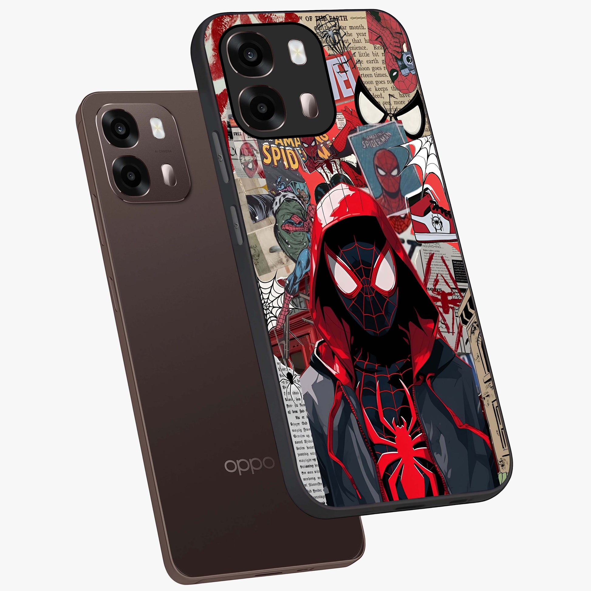 Spider Collage Street Glass Case displayed in angled mockup highlighting dynamic street style collage design with comic aesthetic.
