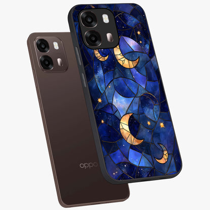 Starlit Sky Tapestry Glass Case displayed in angled mockup highlighting celestial night pattern with artistic aesthetic style.
