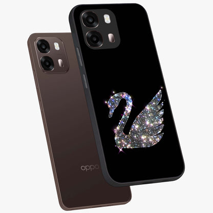 Starlit Swan Grace Glass Case displayed in angled mockup highlighting elegant swan illustration with dreamy celestial aesthetic.