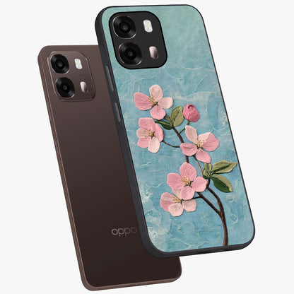 Threaded Blossom Breeze Glass Case displayed in angled mockup highlighting elegant floral design with soft aesthetic style.