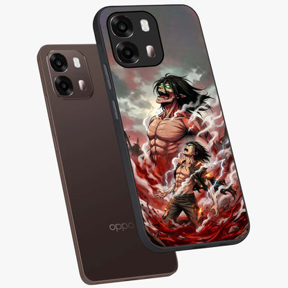 Titan Awakening Fury Glass Case displayed in angled mockup highlighting dramatic giant warrior design with bold anime aesthetic.