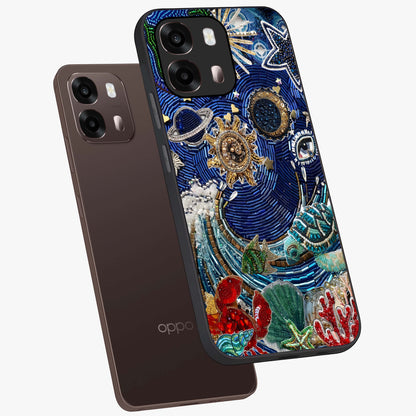 Universe Underwater Spark Glass Case displayed in angled mockup highlighting glowing aquatic design with celestial aesthetic.
