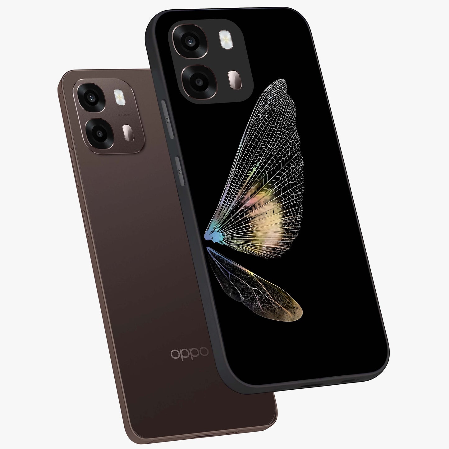 Whispers Of Wings Glass Case displayed in angled mockup highlighting soft feather design with celestial aesthetic style.